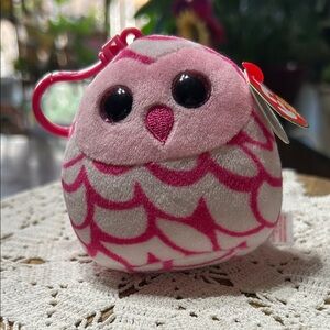 Ty Squishy Beanies “Pinky” The Owl Clip-On Plush Keychain NWT The Squishy Beanie